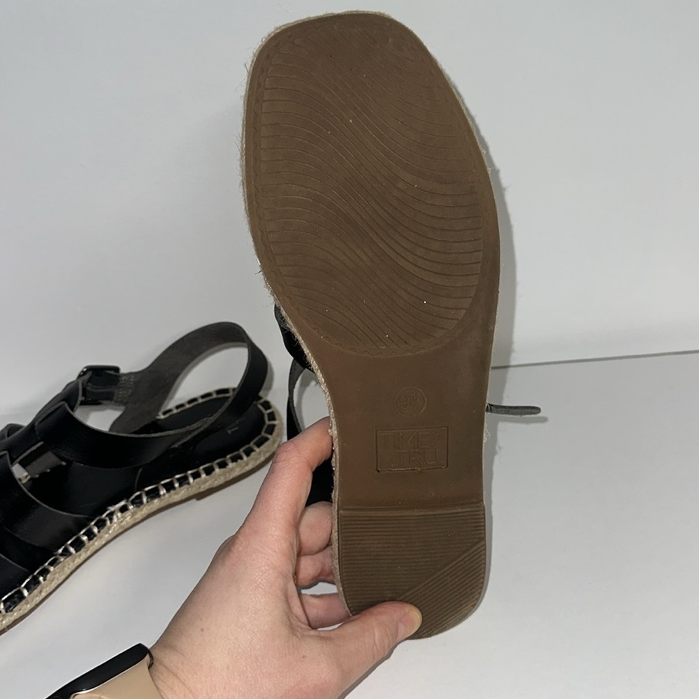 Black Leather Woven Espadrille Sandals - Women - Picture 3 of 3